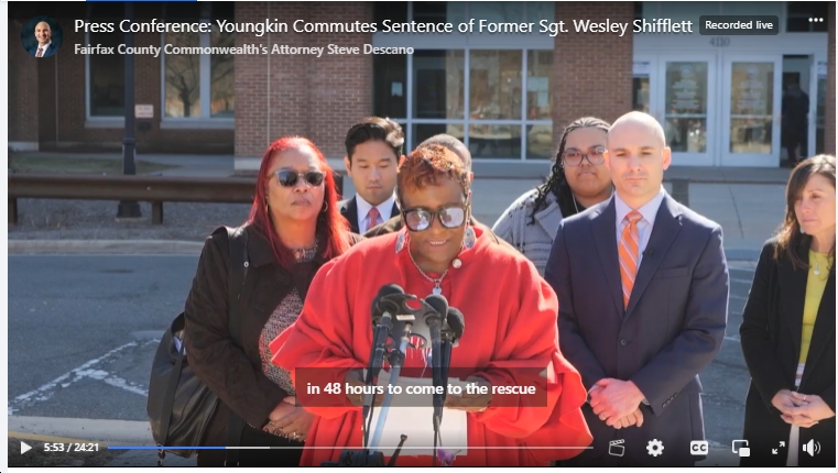 Video: Mother of Timothy McCree Johnson Says “Gov. Youngkin’s Actions [in Pardoning Police Officer Who Shot Her Son] Are Egregious, Malicious and Prejudiced”; Adds, “if this is the legacy that Gov. Youngkin wants to leave behind, then so be it – that’s also between him and his god.”